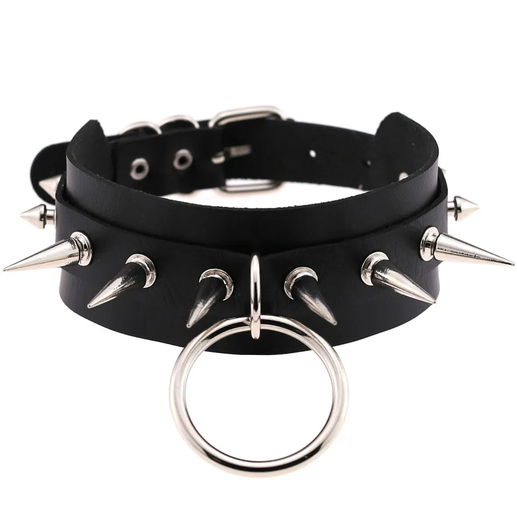 Leather Spiked Choker, Rivets Studded Choker