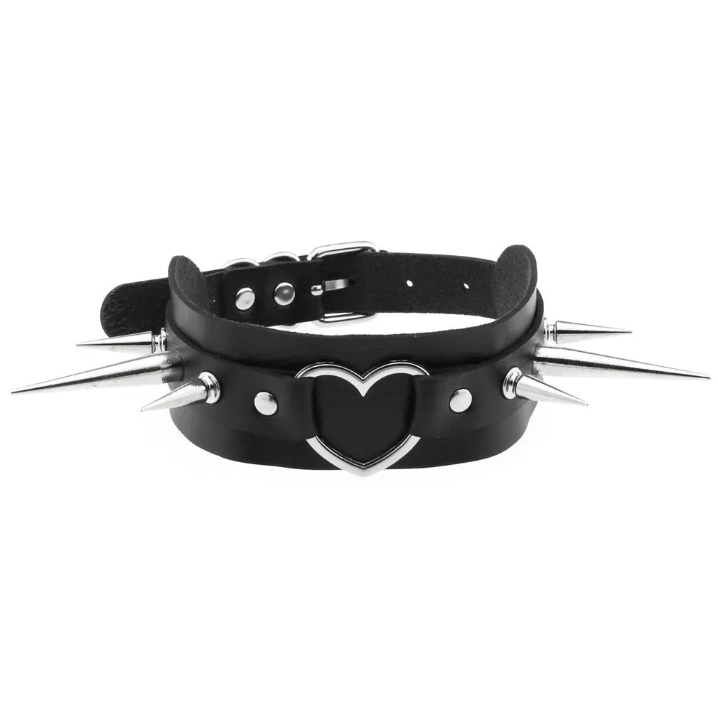 Leather Spiked Choker, Rivets Studded Choker