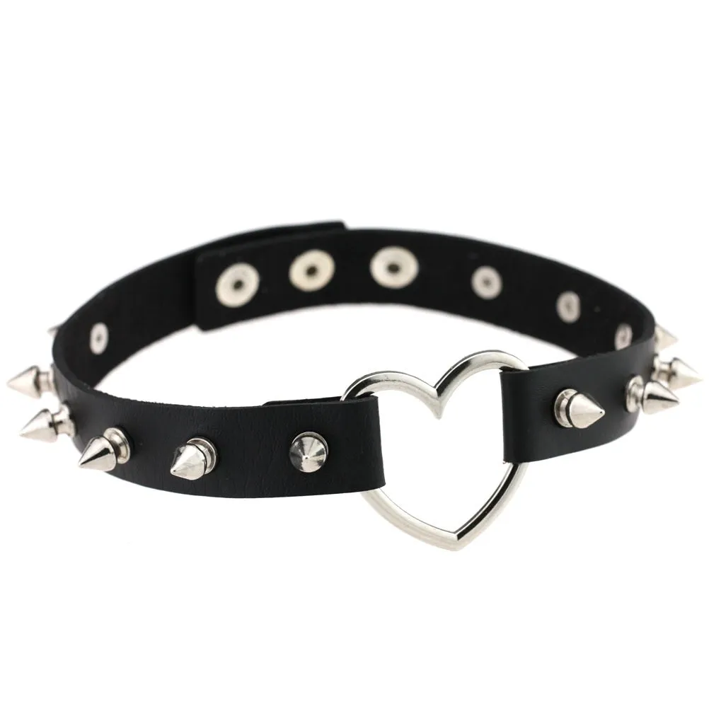 Leather Spiked Choker, Rivets Studded Choker