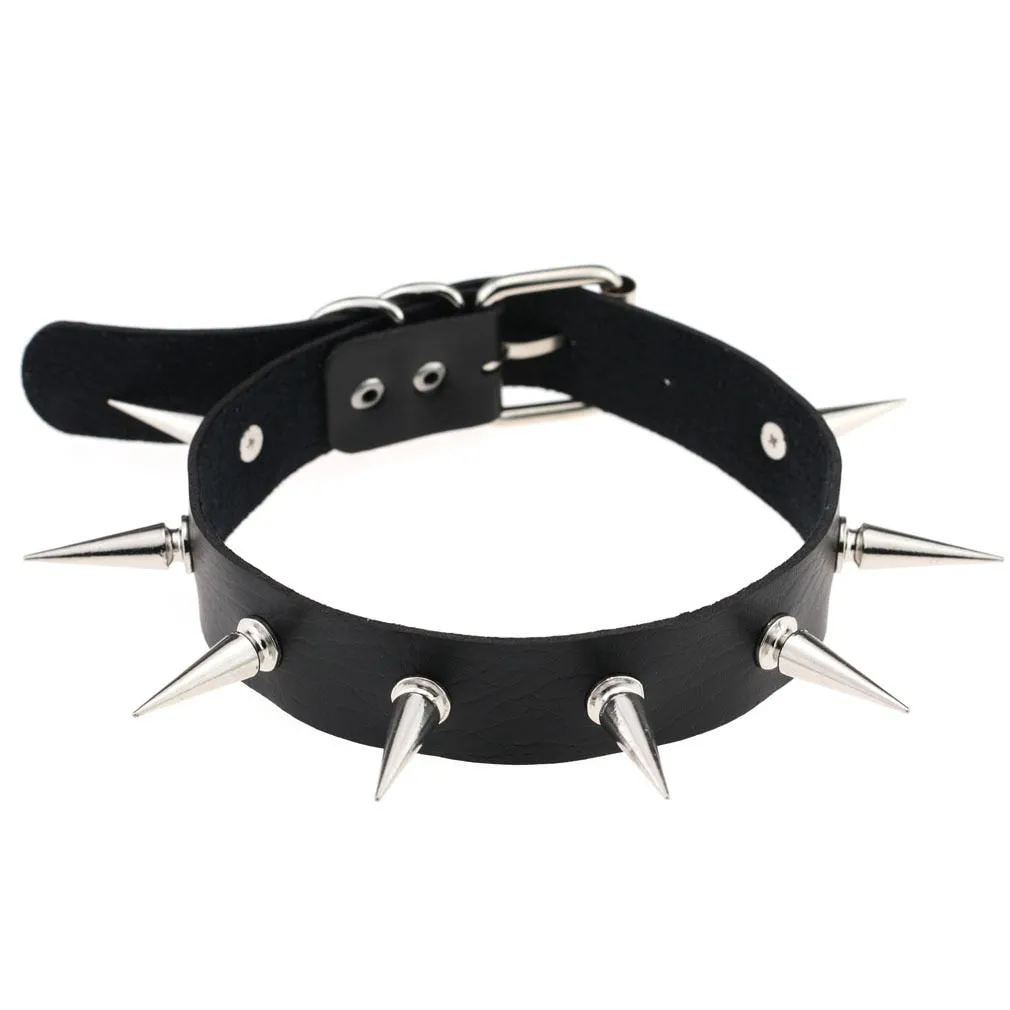 Leather Spiked Choker, Rivets Studded Choker