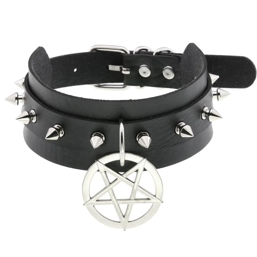 Leather Spiked Choker, Rivets Studded Choker