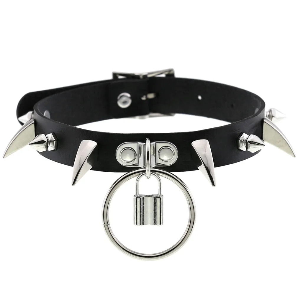 Leather Spiked Choker, Rivets Studded Choker