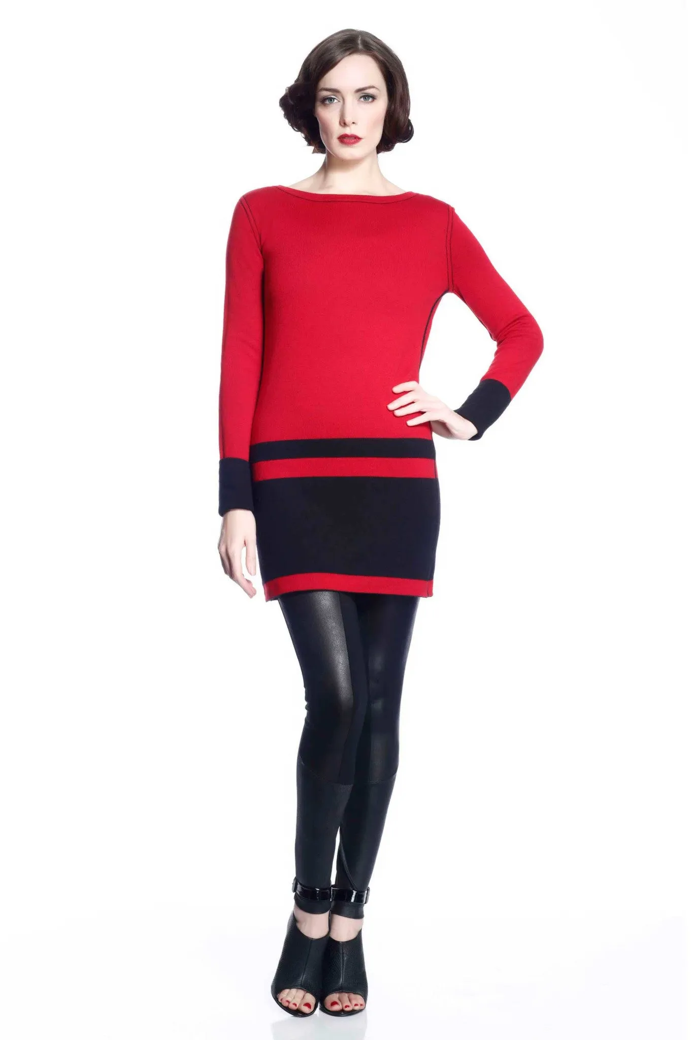 Loretta Long Sleeve Reversible Dress/Pullover - Red/Black