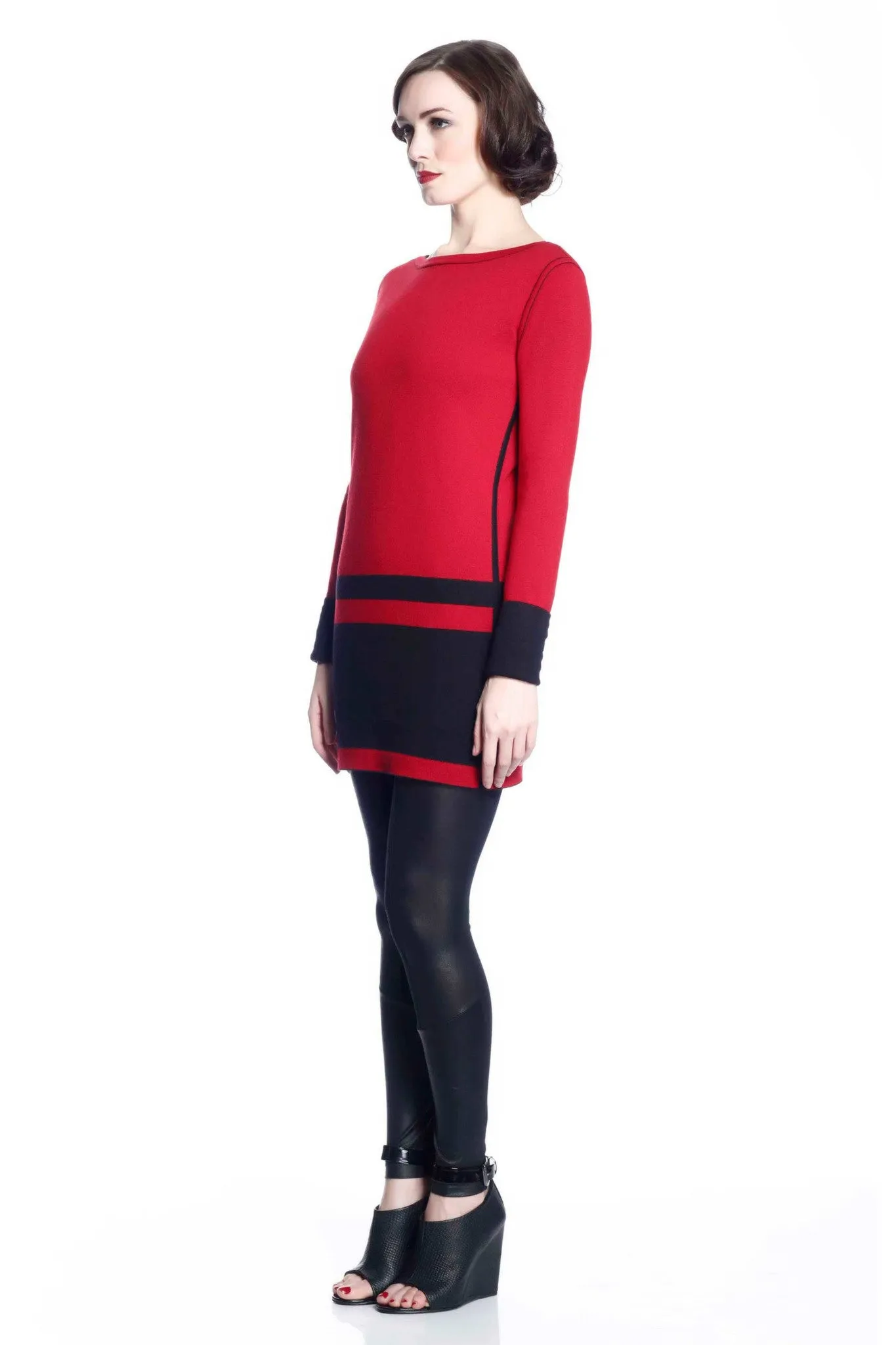 Loretta Long Sleeve Reversible Dress/Pullover - Red/Black