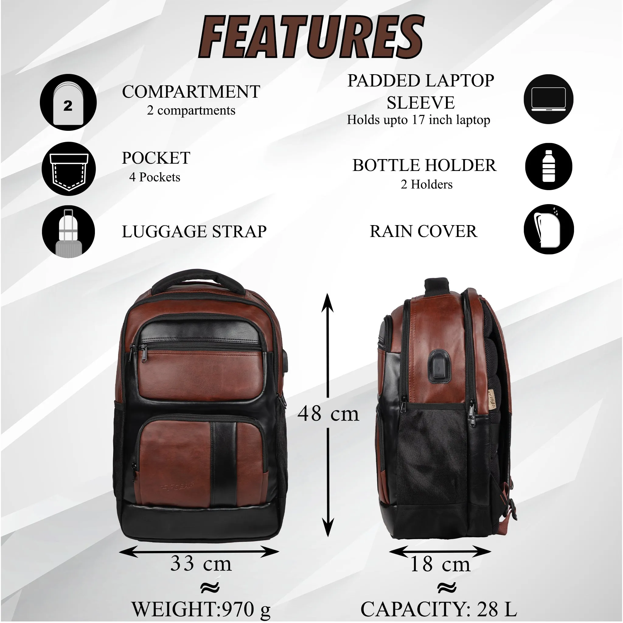 Mantra V2 28L Brown Laptop Backpack with raincover