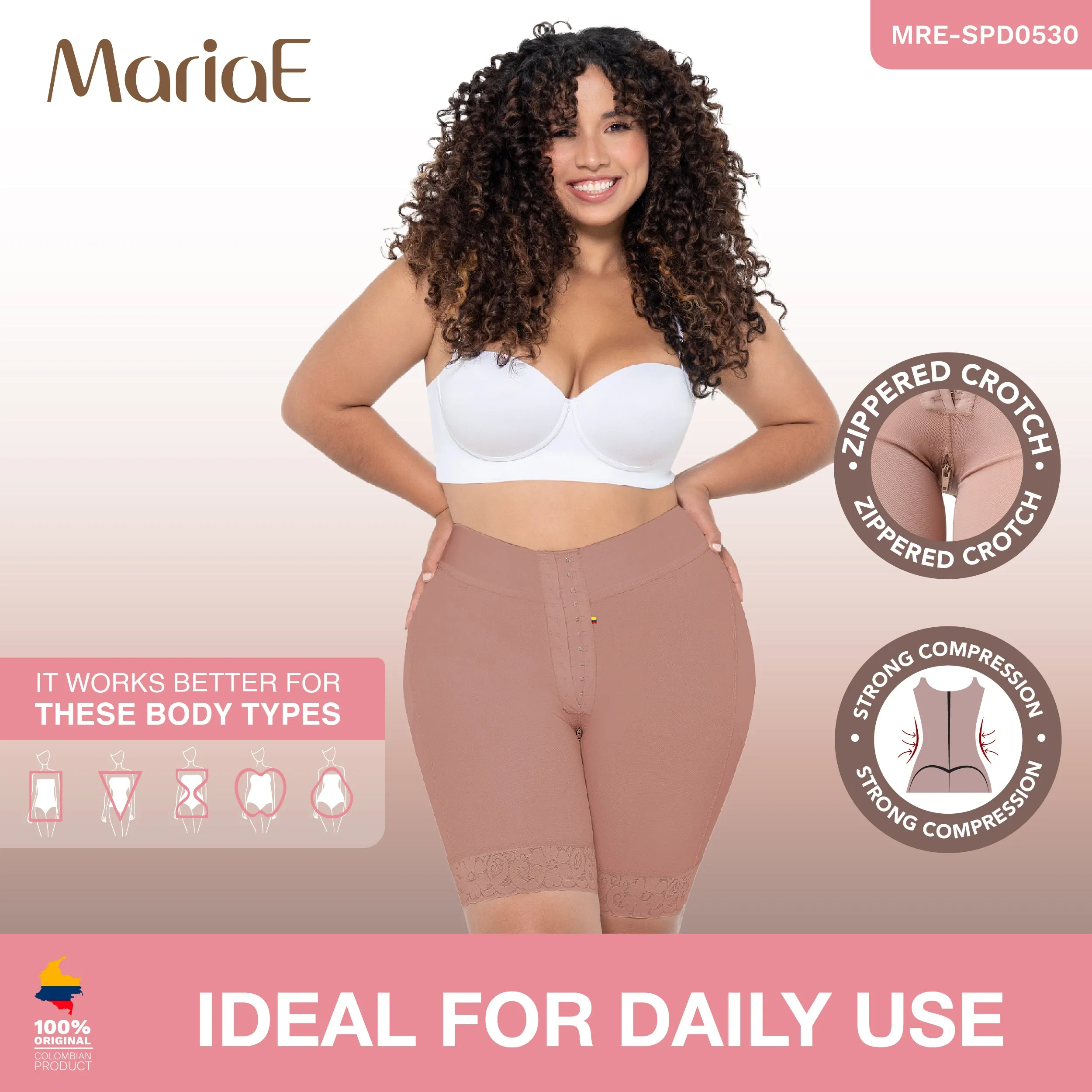 MARIAE SPD0530 Fajas Colombianas Low Rise Shapewear Shorts with Zippered Crotch High Compression