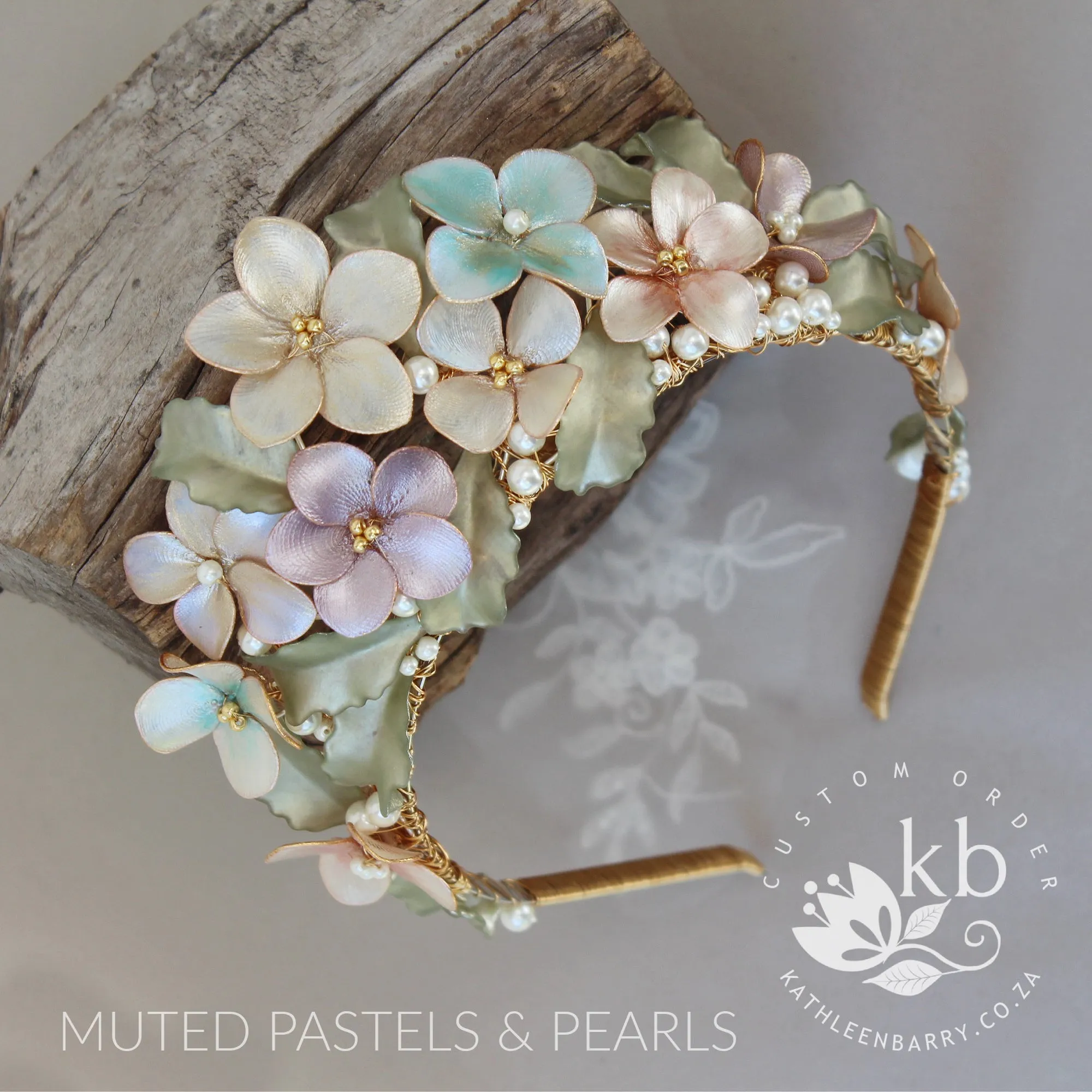 Melinda Muted metallic shade floral tiara style crown - custom colors to order