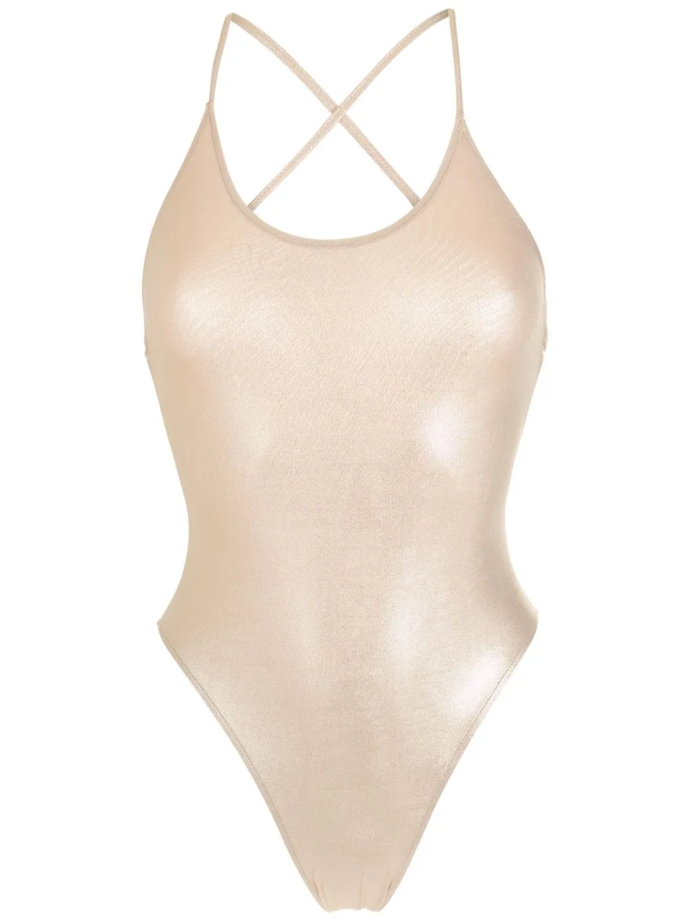 Metallic Basic Swimsuit With Crossed Straps