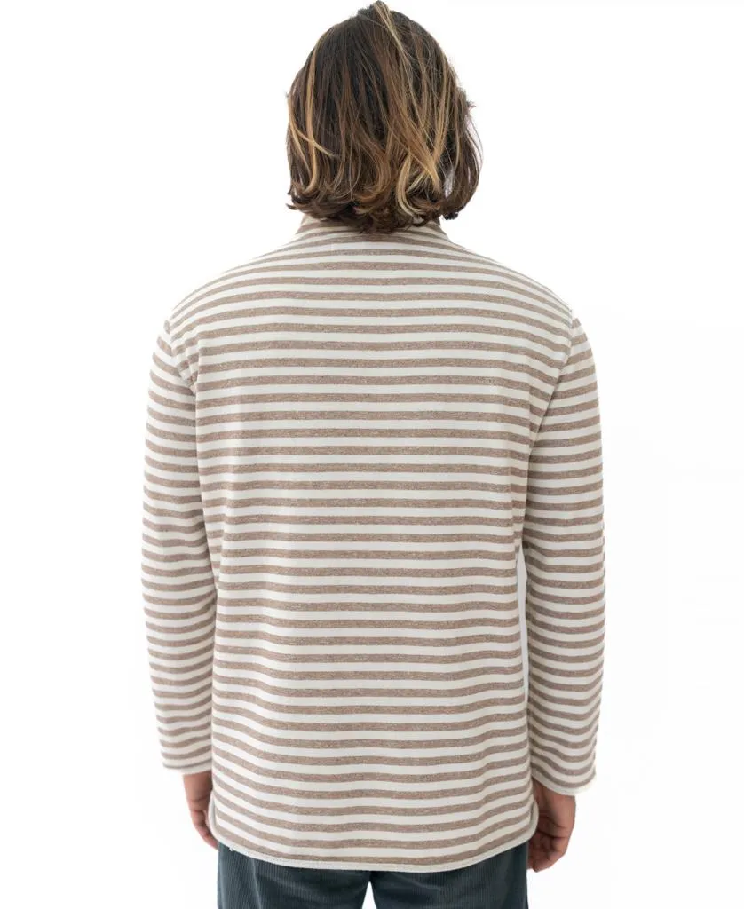 Mocha Stripe 1/4 Zip Rag Top | Mocha Stripe