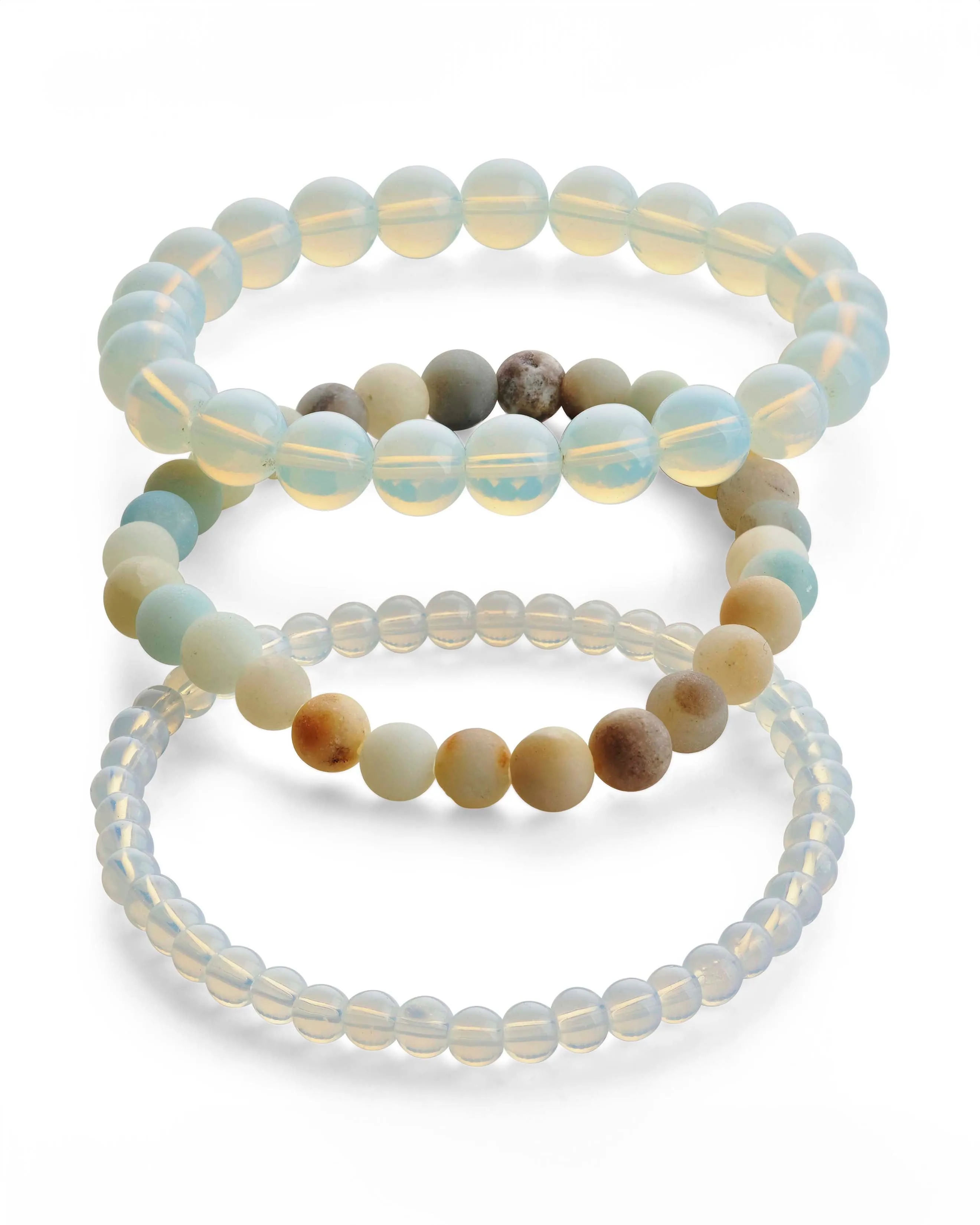 Opalite & Amazonite Stretch Bracelet Set of 3