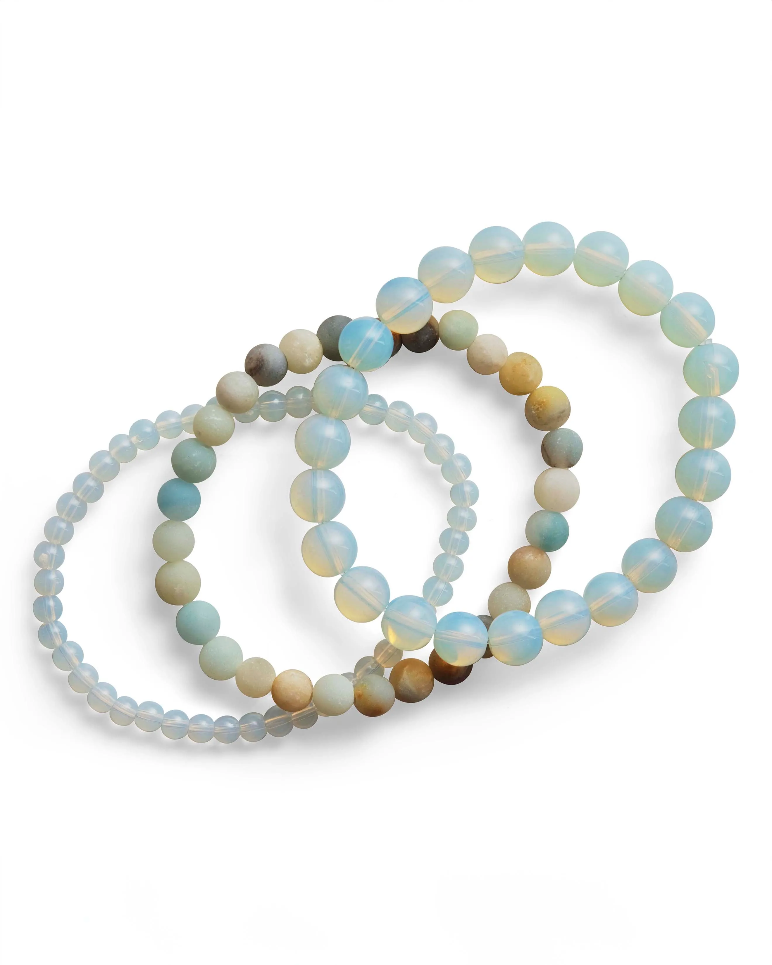 Opalite & Amazonite Stretch Bracelet Set of 3