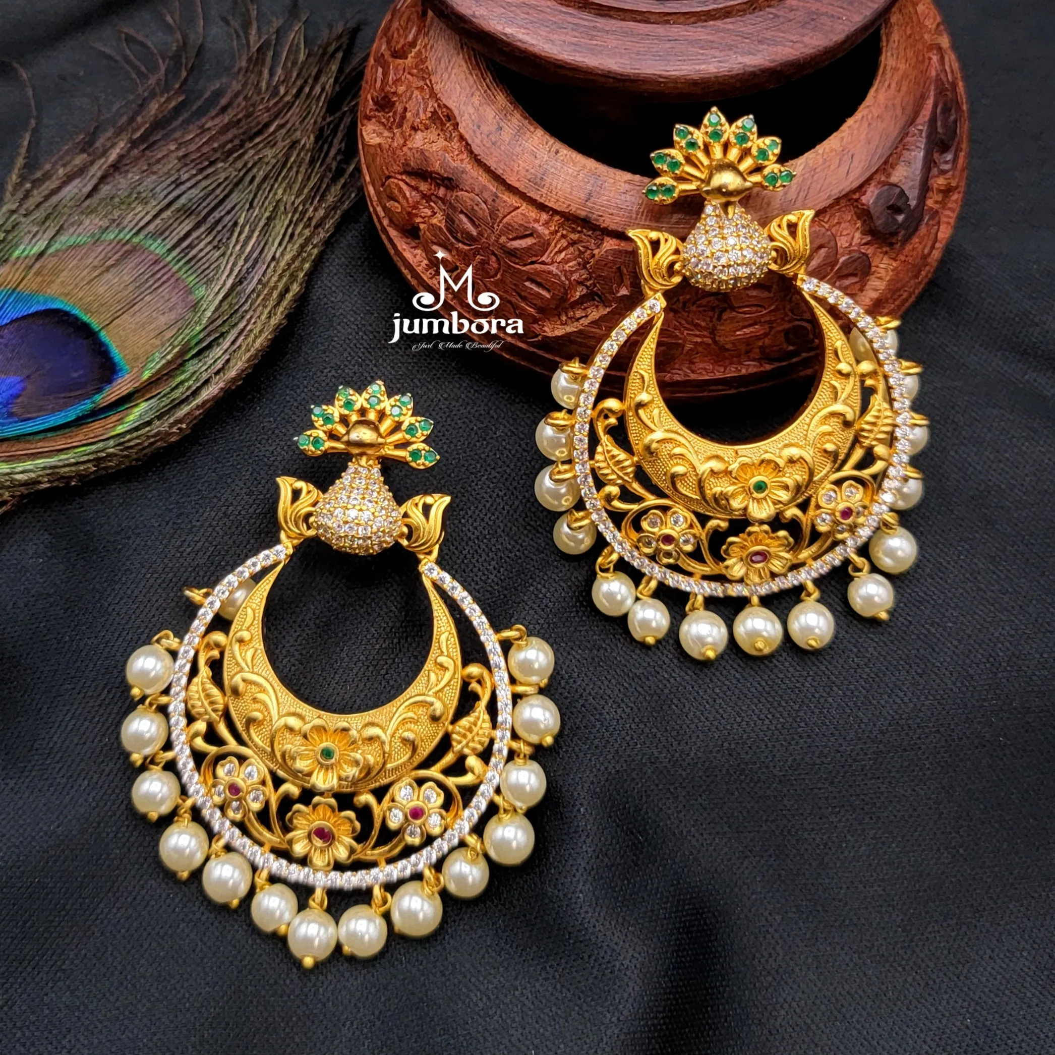 Peacock AD Zircon Chaandbali Earring