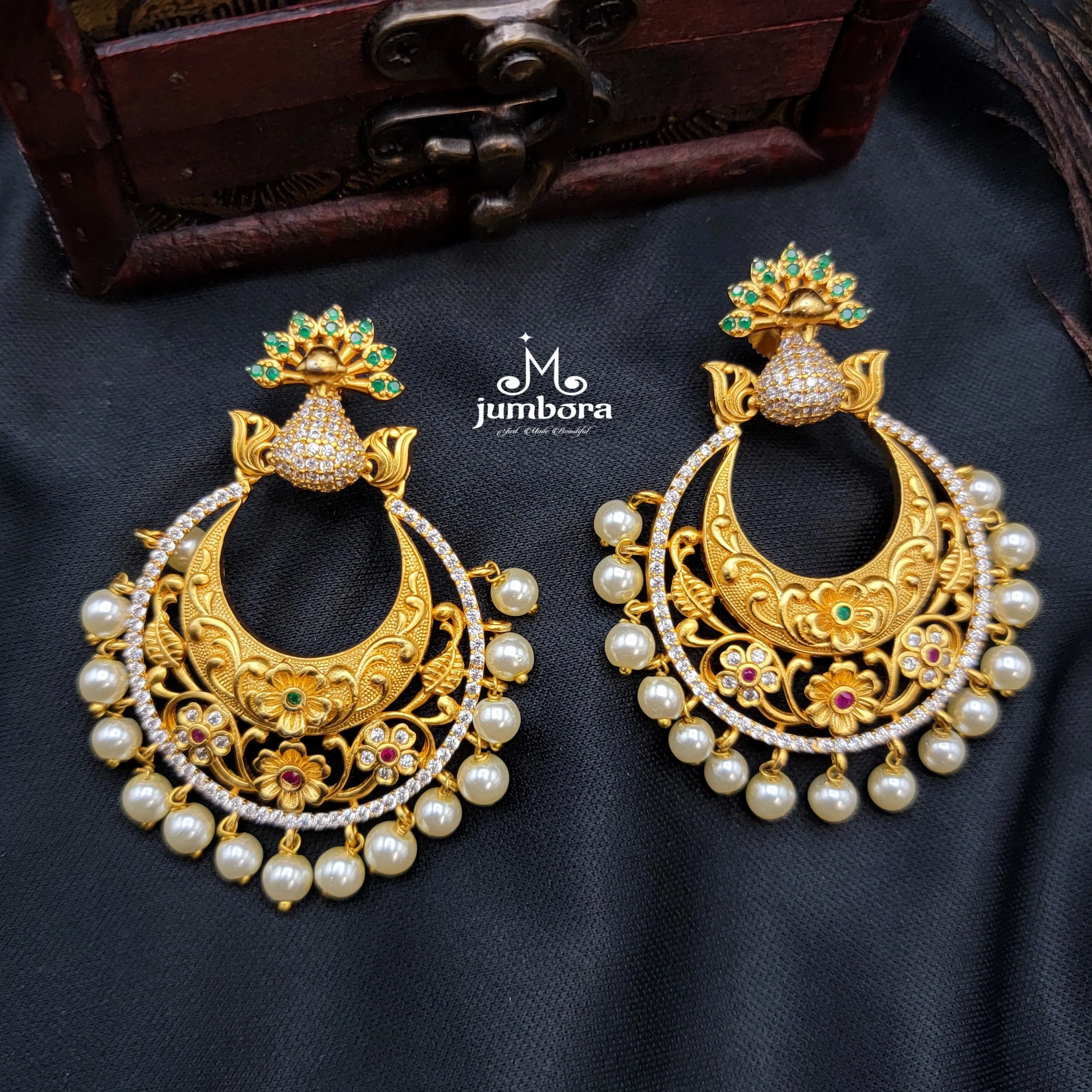 Peacock AD Zircon Chaandbali Earring