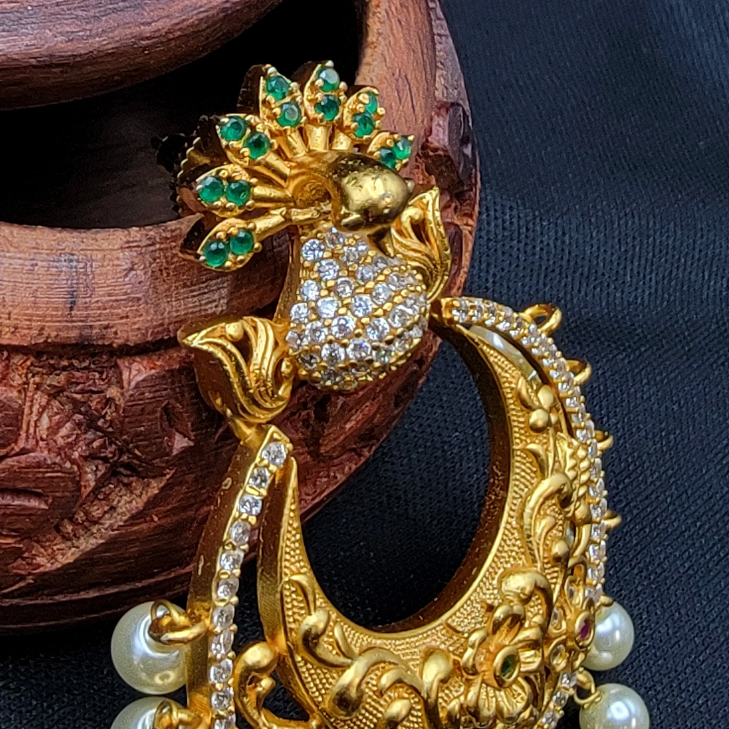 Peacock AD Zircon Chaandbali Earring