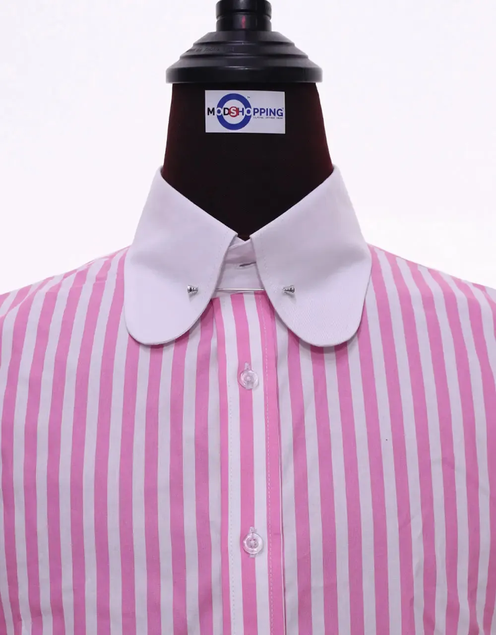 Penny Pin Collar Shirt - Pink and White Stripe Shirt