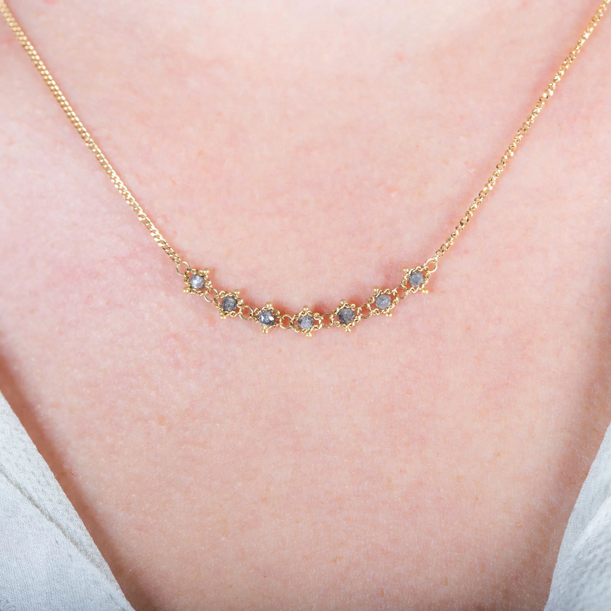 Petite Textile Row Necklace in Grey Diamond