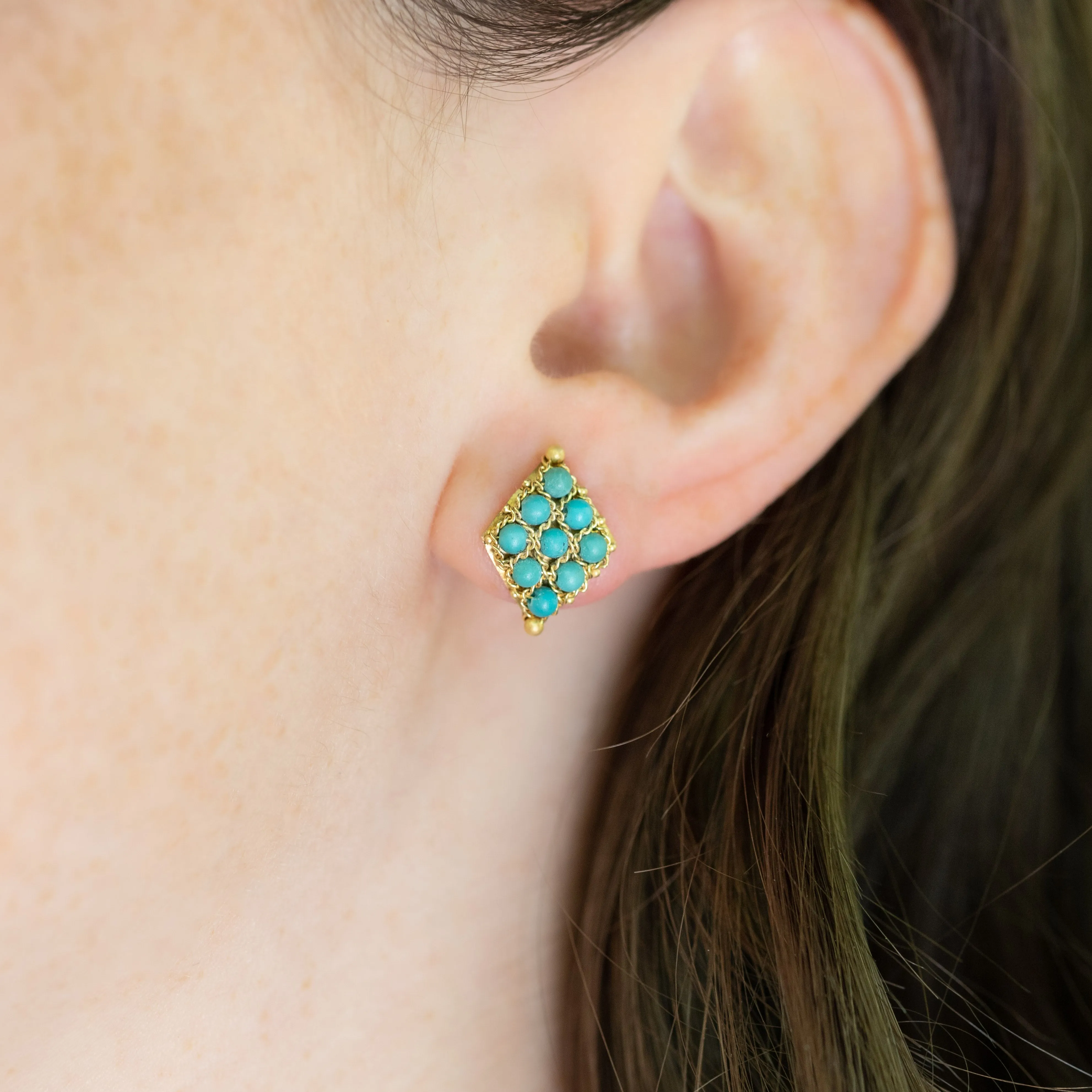 Petite Woven Lattice Earrings in Turquoise