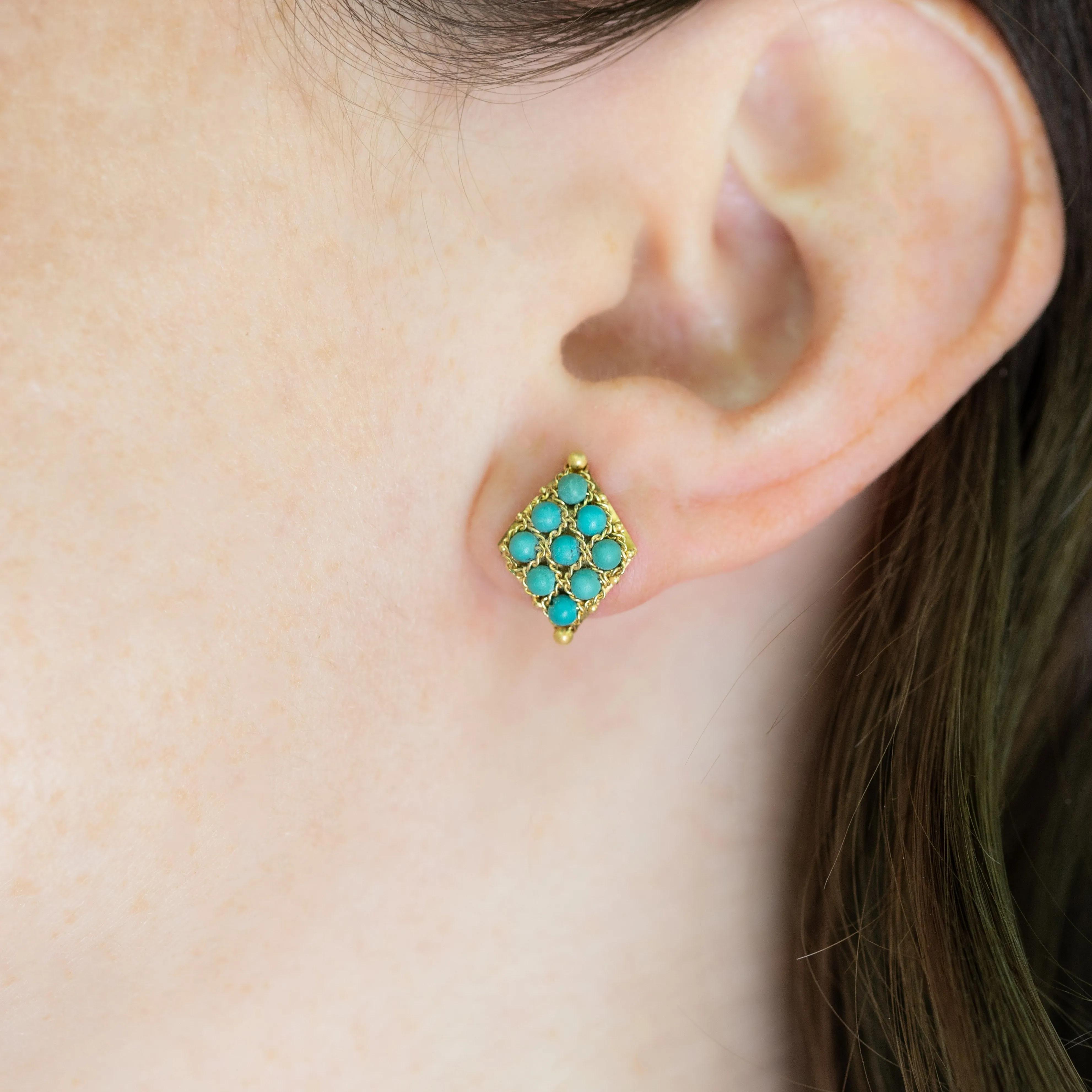 Petite Woven Lattice Earrings in Turquoise