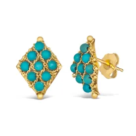 Petite Woven Lattice Earrings in Turquoise