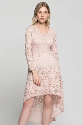 Pink V - Neck Floral Full Sleeves Mullet Dress