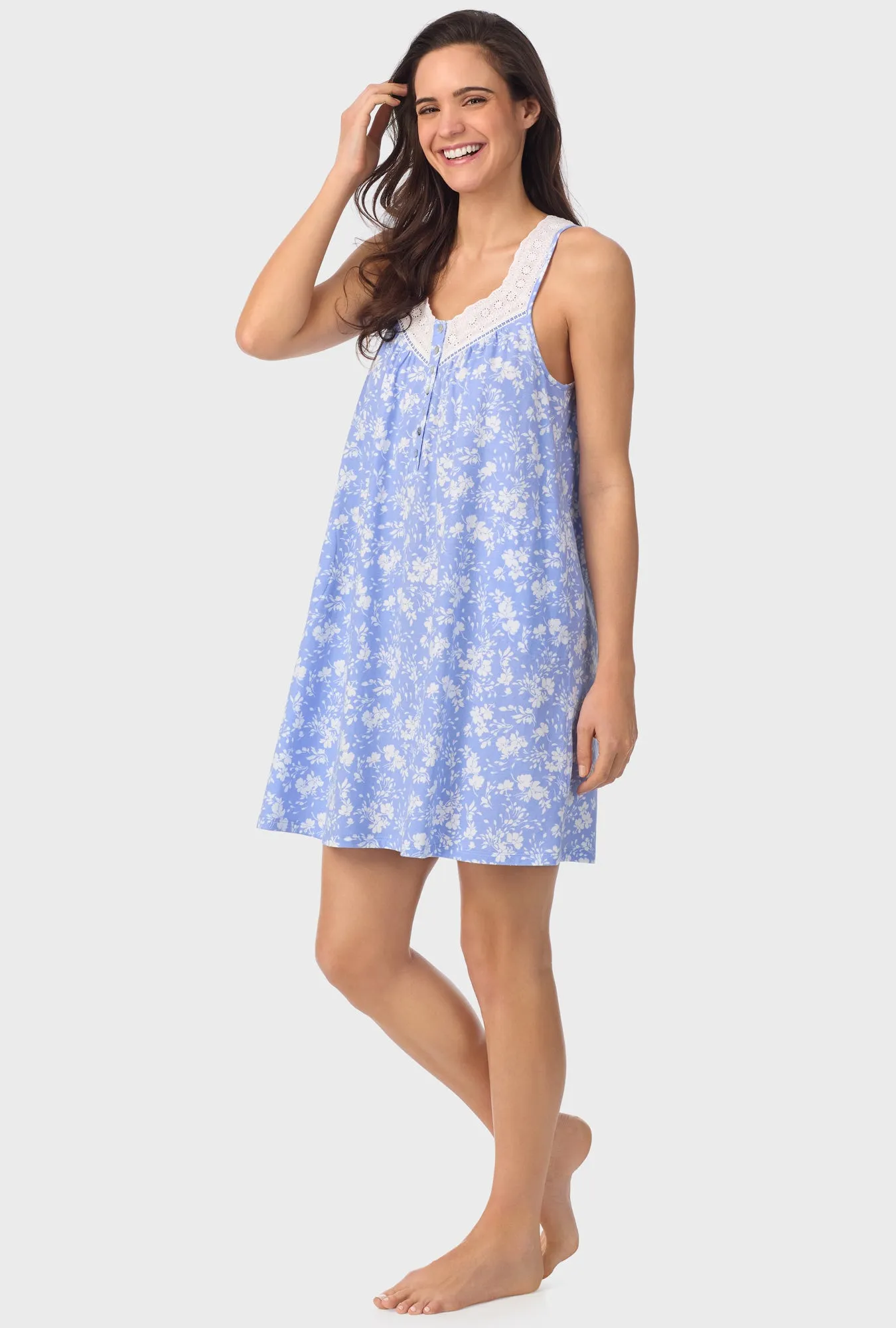 Powder Blue Floral Sleeveless Chemise