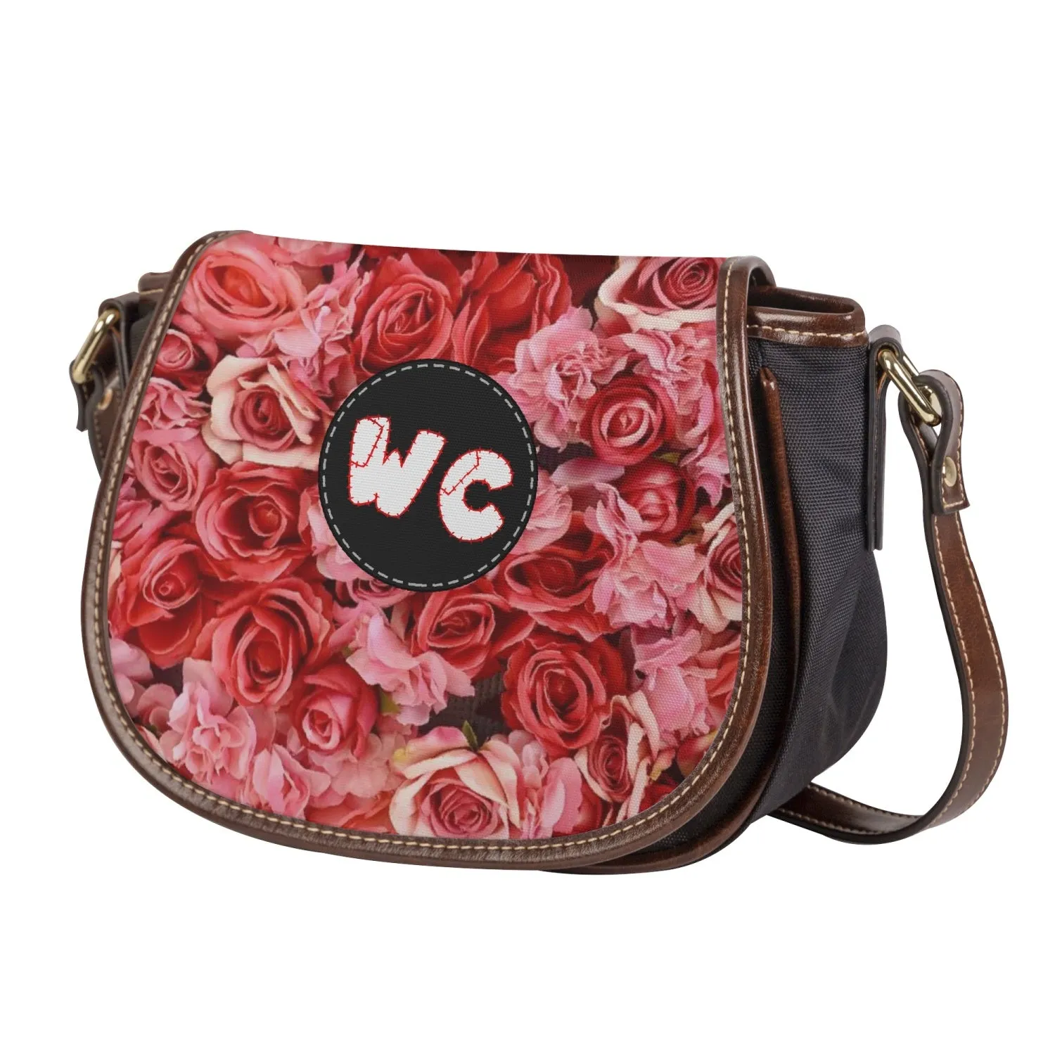 RED Rose Leather Flap Saddle Bag