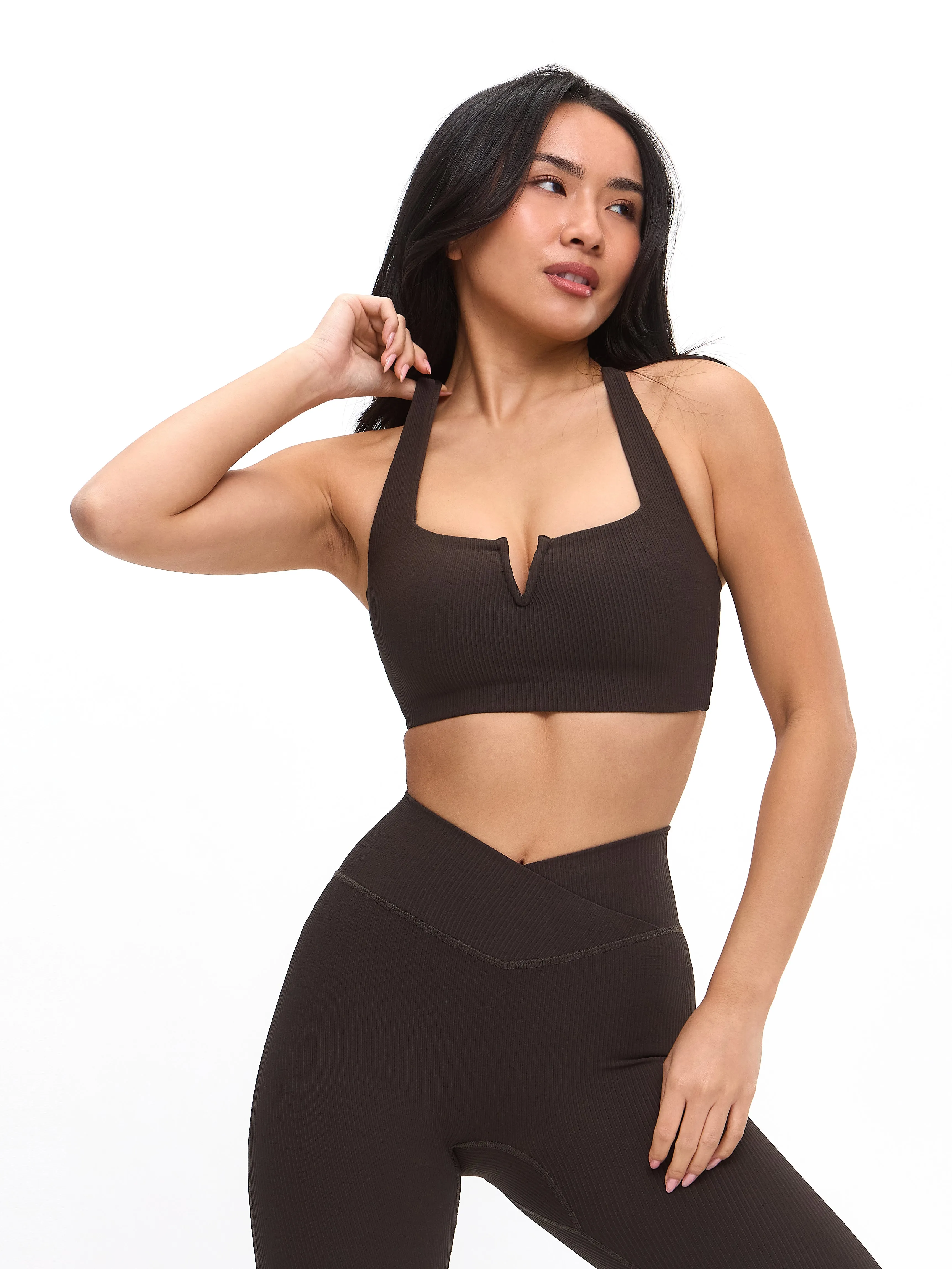 Ribbed Notch Sports Bra - Cold Brew