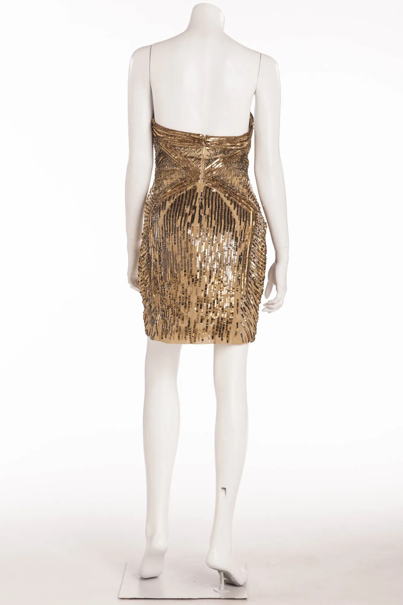 Roberto Cavalli - Gold Strapless Embellished Mini Dress -