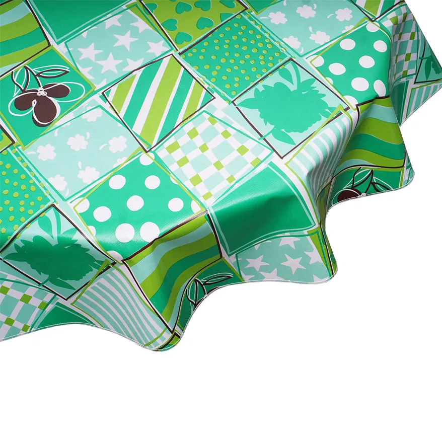 Round Oilcloth Tablecloth Patchwork Green