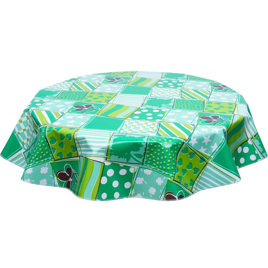 Round Oilcloth Tablecloth Patchwork Green