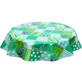 Round Oilcloth Tablecloth Patchwork Green