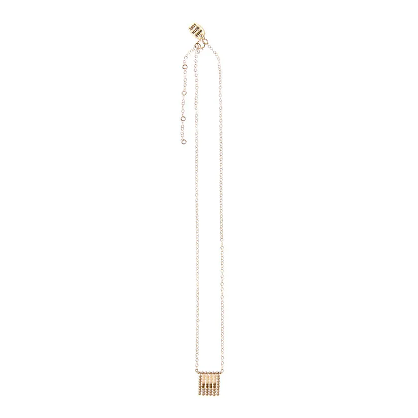 Short Block Tassel Necklace on Chain - TAUPE/PINK