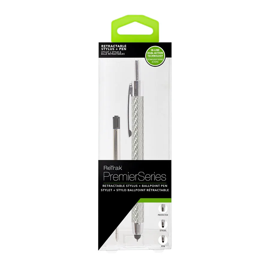 Silver Carbon Stylus Pen | Retractable Premier Series Stylus Pen