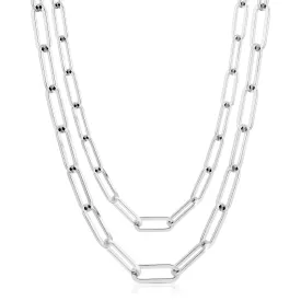 Silver Double Large Elongated Link Chain Necklace