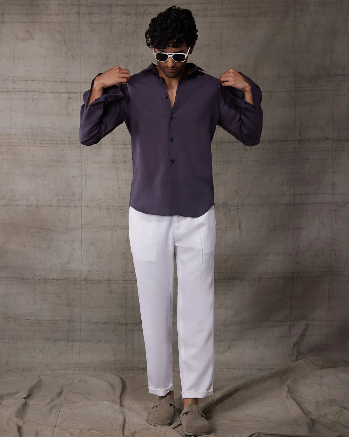 Soft Washed Linen Shirt - Dark Purple