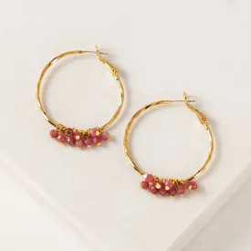 Sorrento Gemstone Beaded Hoop Earrings Brazil Rhodonite