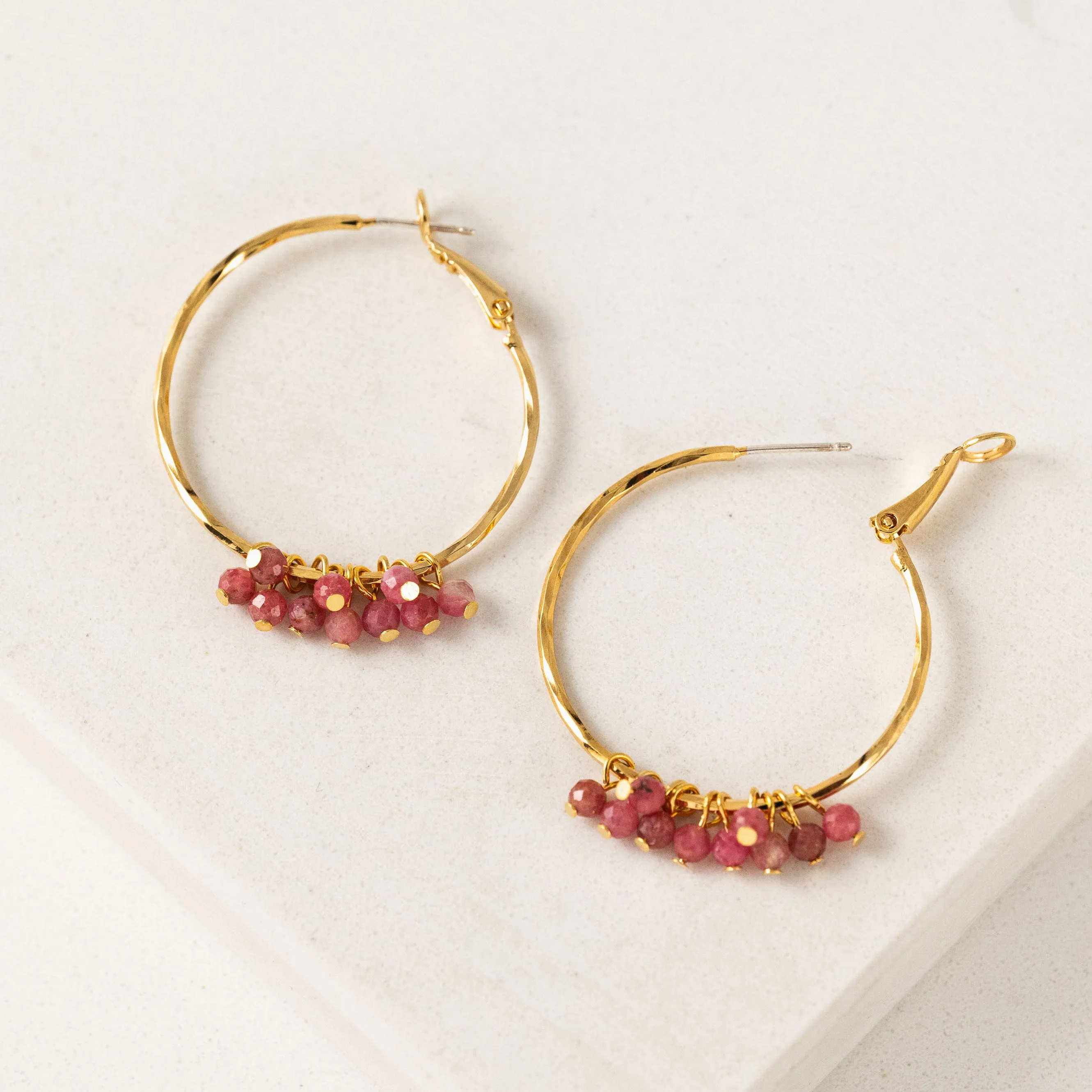 Sorrento Gemstone Beaded Hoop Earrings Brazil Rhodonite