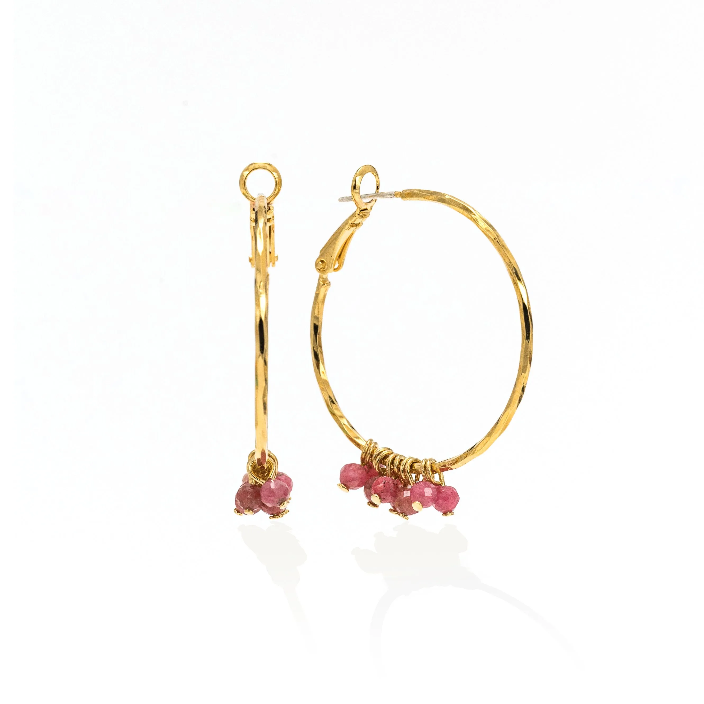 Sorrento Gemstone Beaded Hoop Earrings Brazil Rhodonite