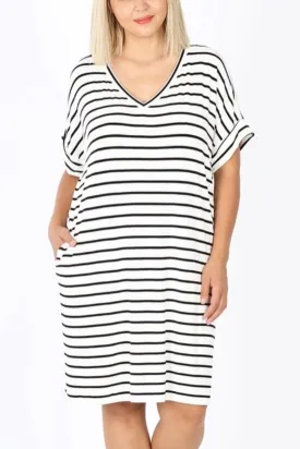 Stripe V-Neck Pocket Dress