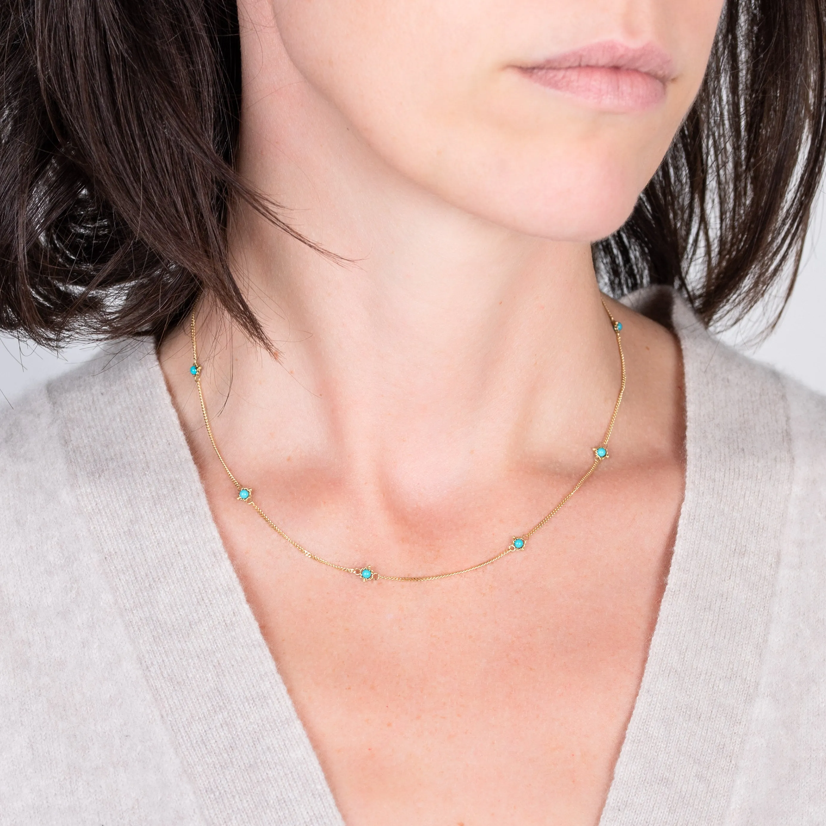 Textile Gold Necklace in Turquoise