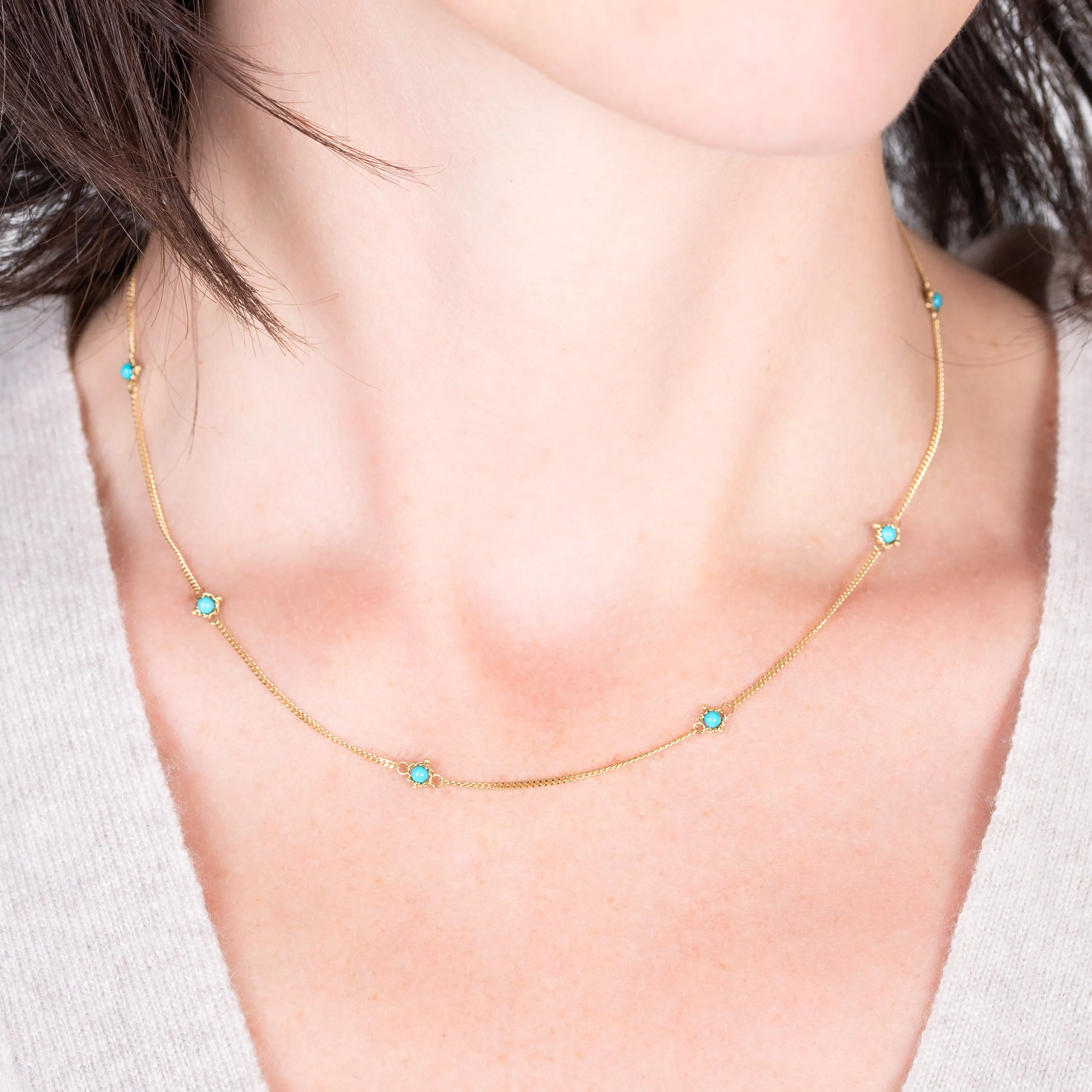 Textile Gold Necklace in Turquoise