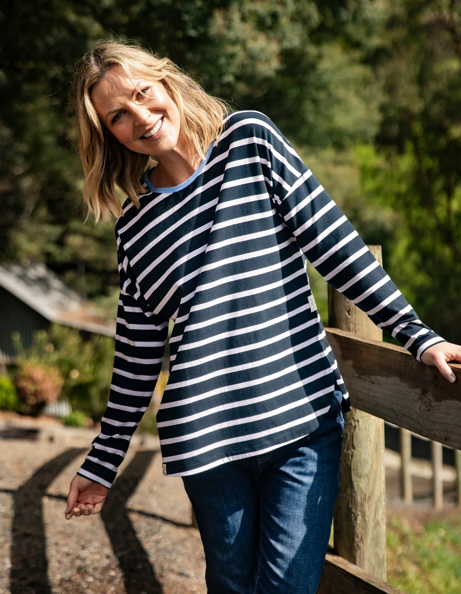 Tully Long Sleeve Sapphire & White Stripe