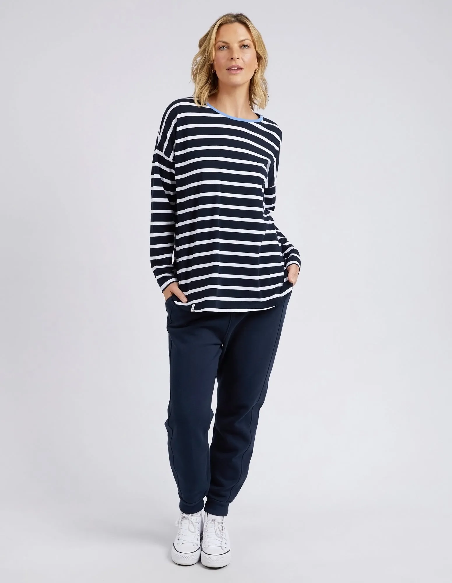 Tully Long Sleeve Sapphire & White Stripe