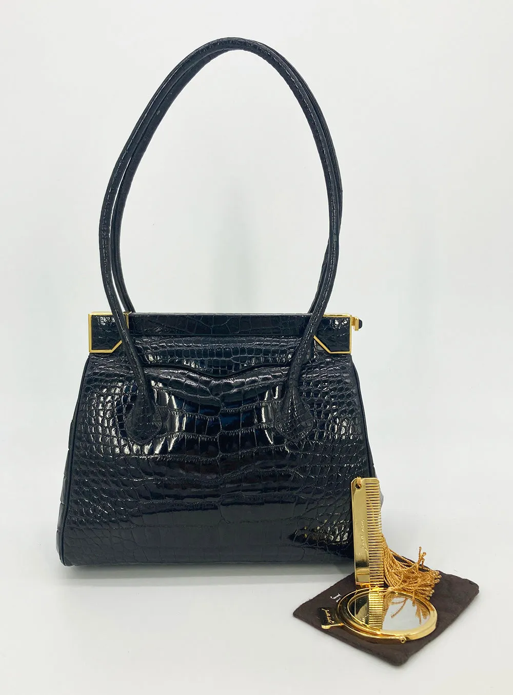 Vintage Judith Leiber Black Alligator Handbag