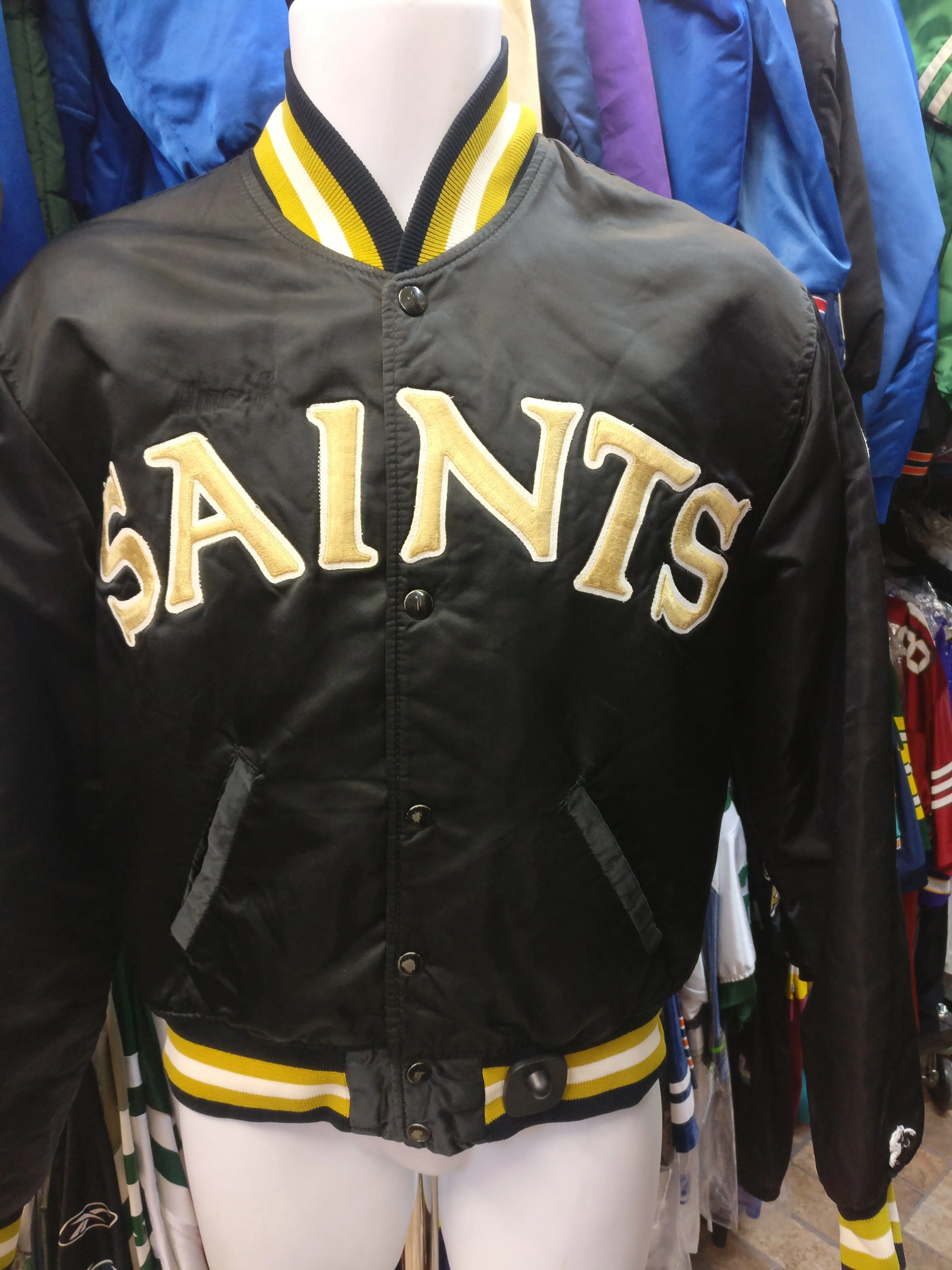 Vtg 80s NEW ORLEANS SAINTS NFL Back Embroidery Starter Nylon Jacket M