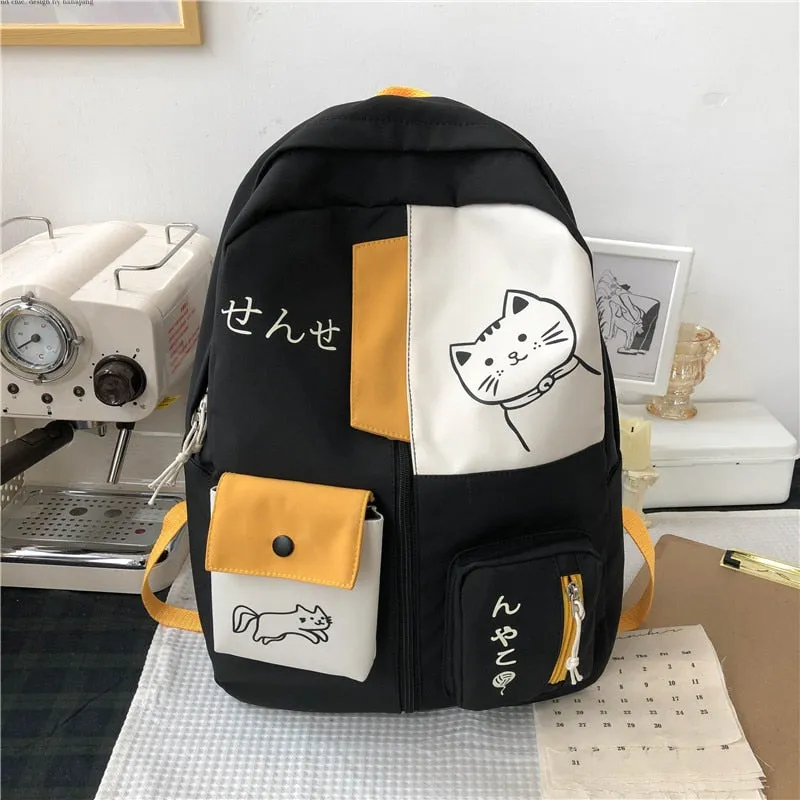 Wenkouban Women Backpack New Kawaii Patchwork Female Large Capacity Waterproof Nylon Shoulder School Bag Preppy Mochila Bolsa