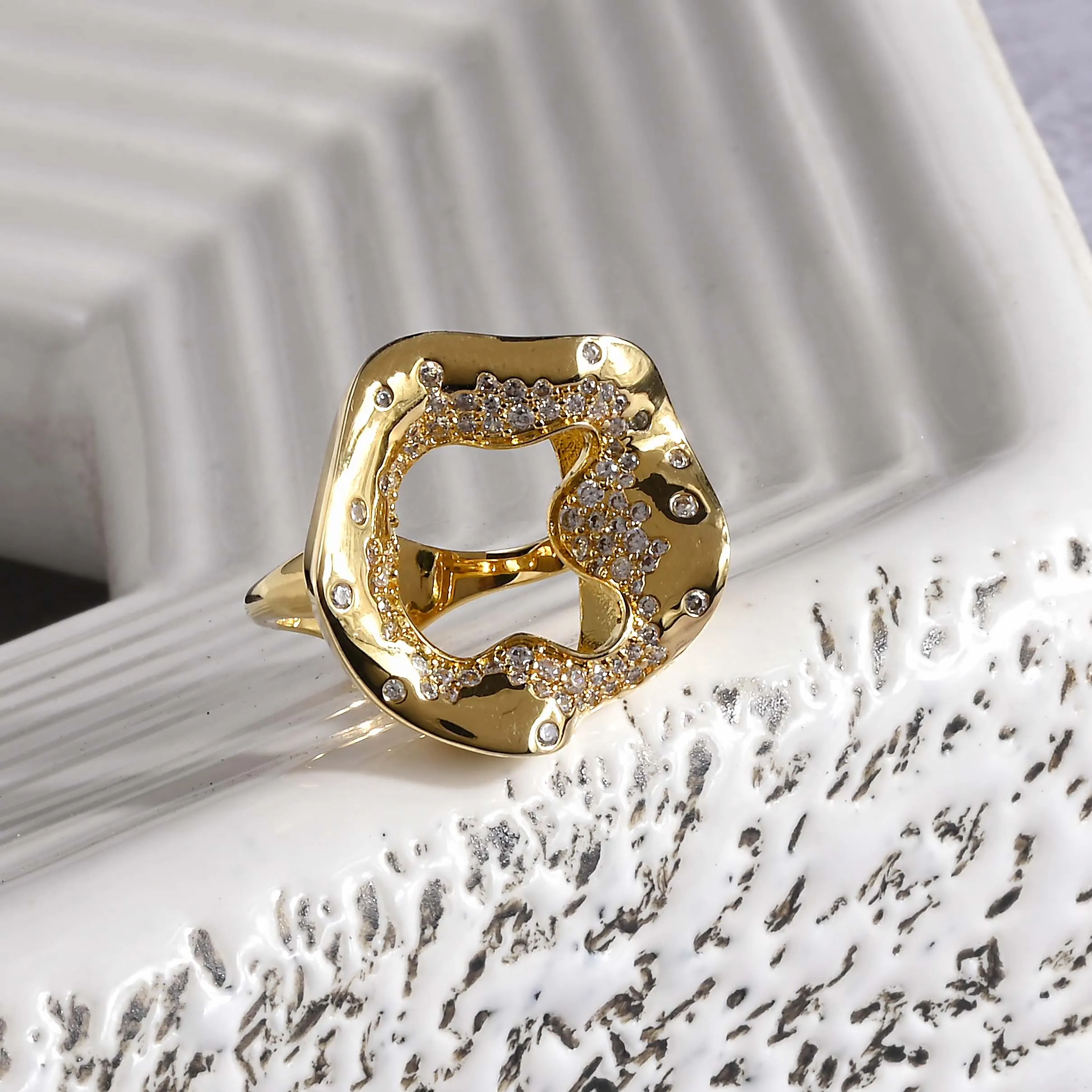 White Gem Studded Cocktail Ring