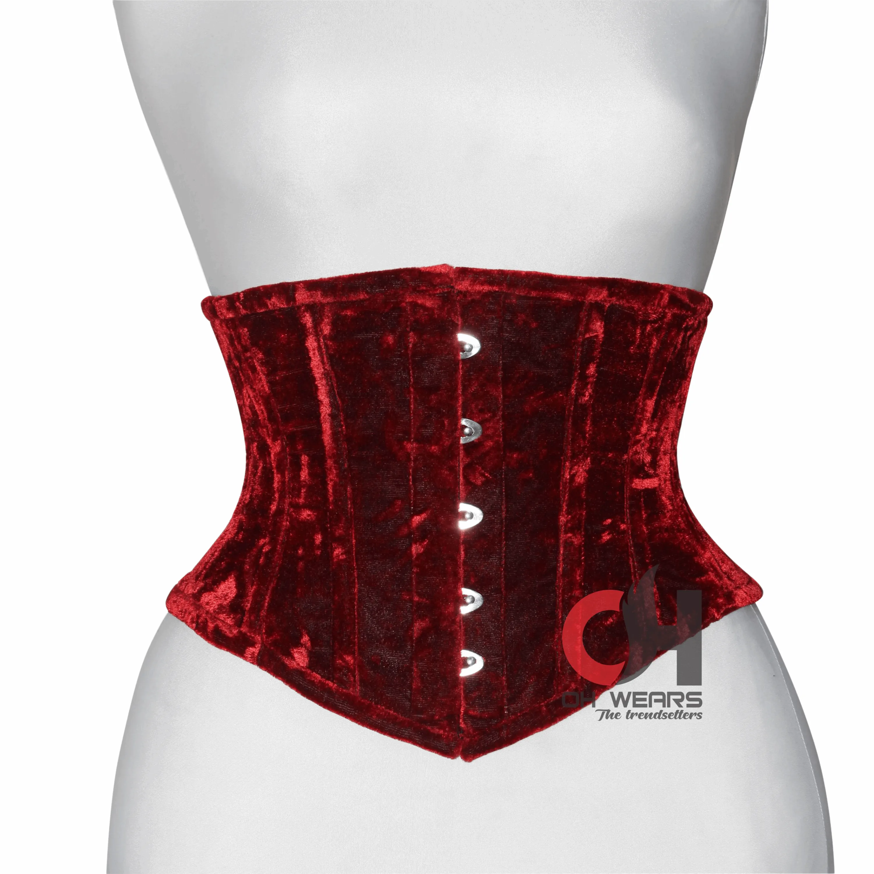 Women Red Velvet Underbust Corset Steel Boned Waist Trainer