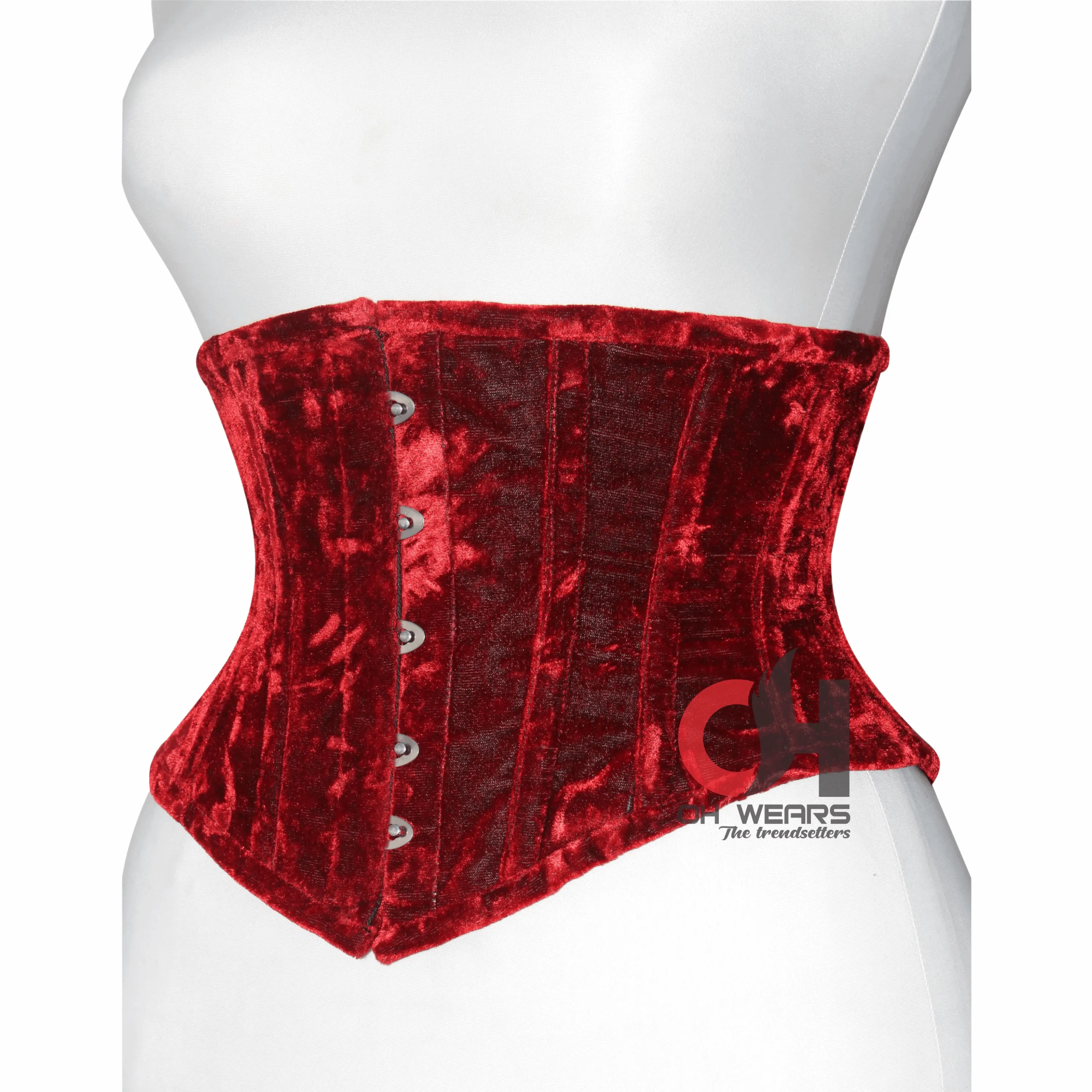 Women Red Velvet Underbust Corset Steel Boned Waist Trainer