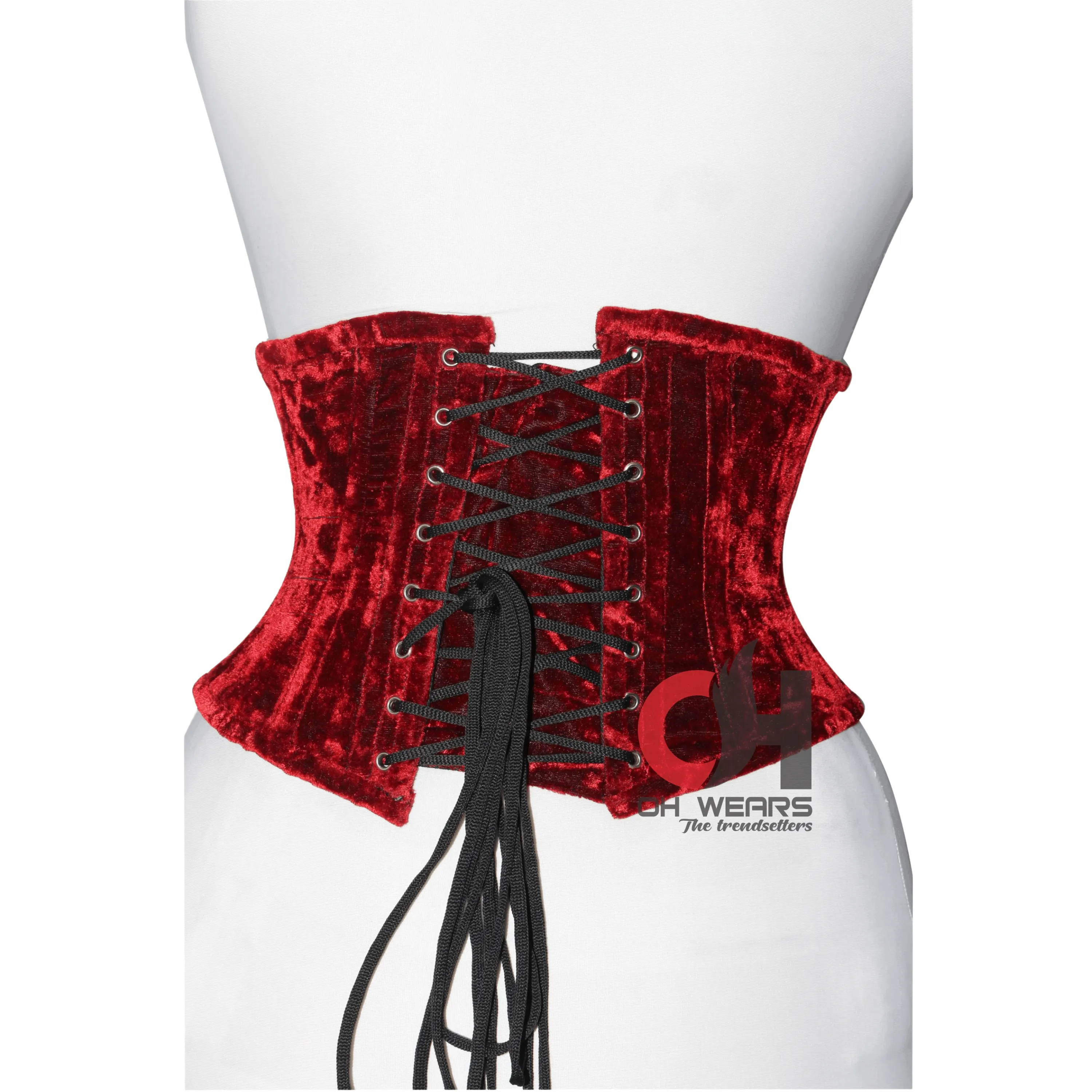 Women Red Velvet Underbust Corset Steel Boned Waist Trainer